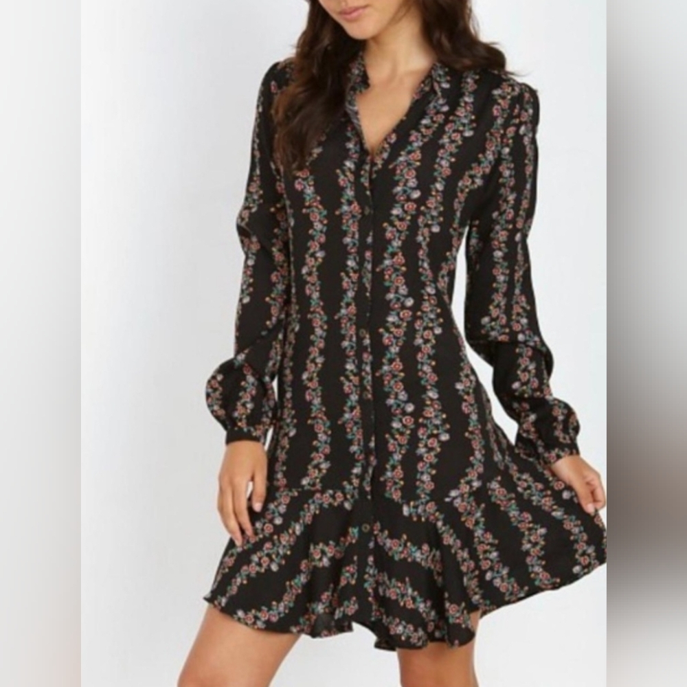 Free People Buttondown tunic Dress Retro   floral Print Black Combo size M